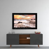 Cloudy Waves glass wall art styled above a console in a man cave