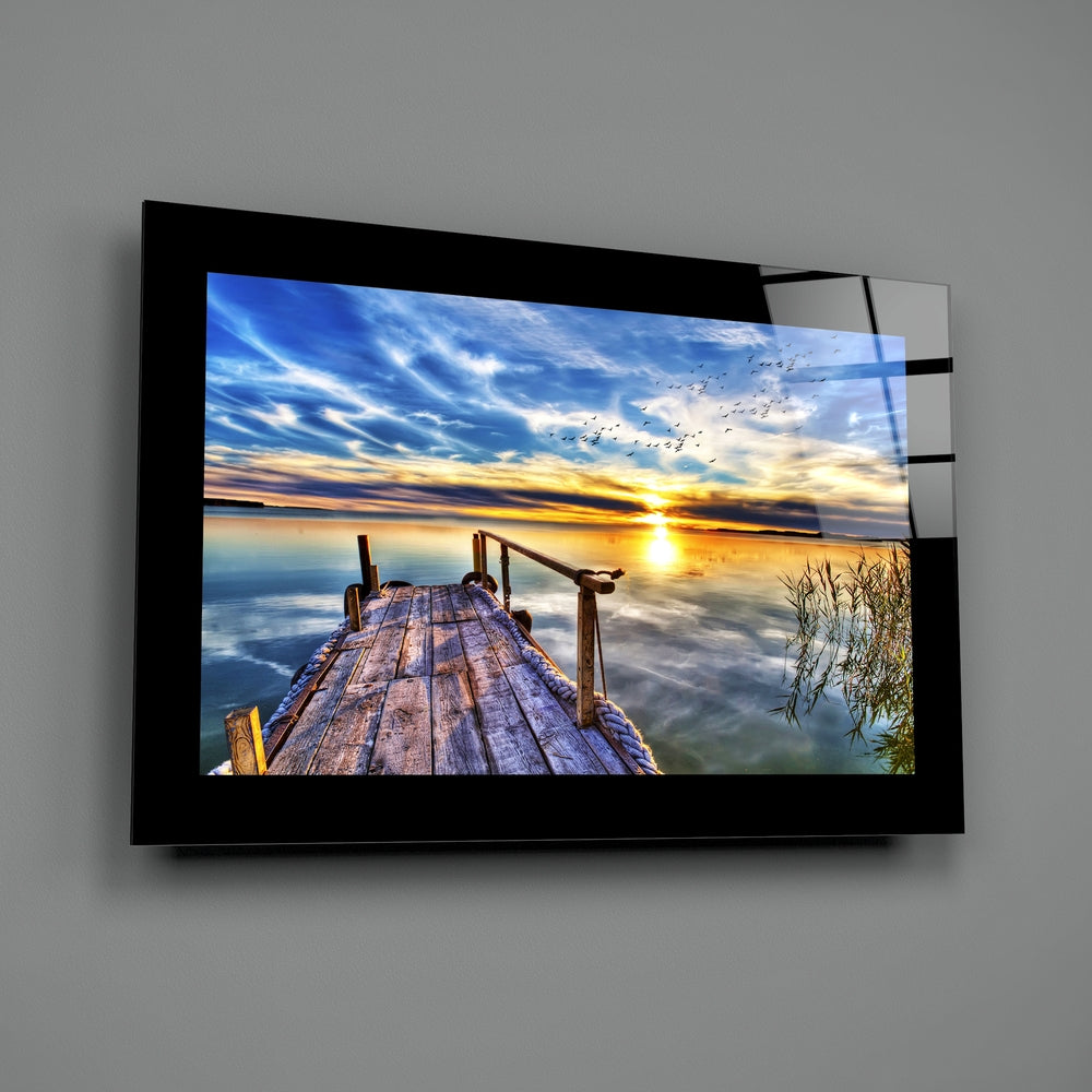 Sunset at Pier Glass Wall Art.