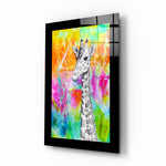 Giraffe glass wall art displayed above a console in a child's room