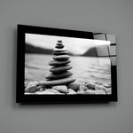 Editorial-photo panel bringing zen calm to a yoga studio