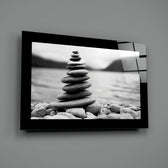 Editorial-photo panel bringing zen calm to a yoga studio