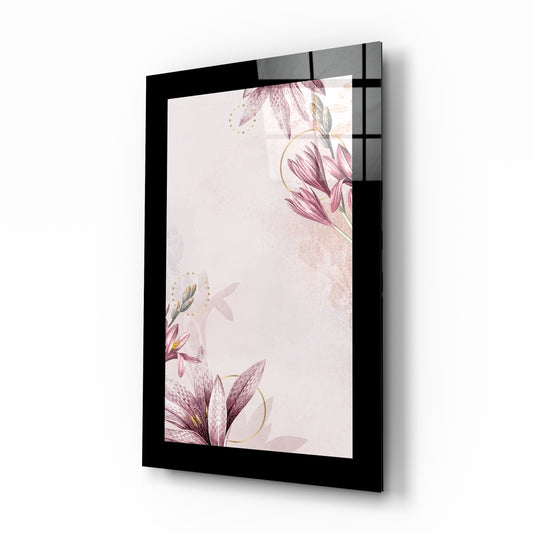 Pinky glass wall art displayed above a bed in a bedroom