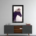 Horse glass wall art styled above a console in a reading nook