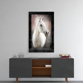 Horse glass wall art styled above a console in a man cave