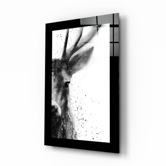 Deer glass wall art displayed above a sideboard in a study