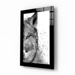Wolf glass wall art displayed above a sideboard in a study