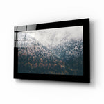 Forest glass wall art displayed above a sideboard in a study