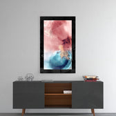 Pink and Blue glass wall art styled above a console in a foyer