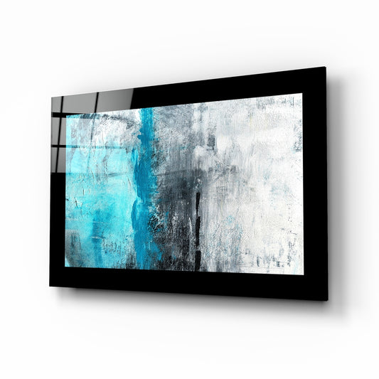 Blue and Blue glass wall art displayed above a sideboard in a study