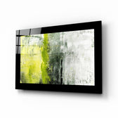 Green and Green glass wall art displayed above a sideboard in a study