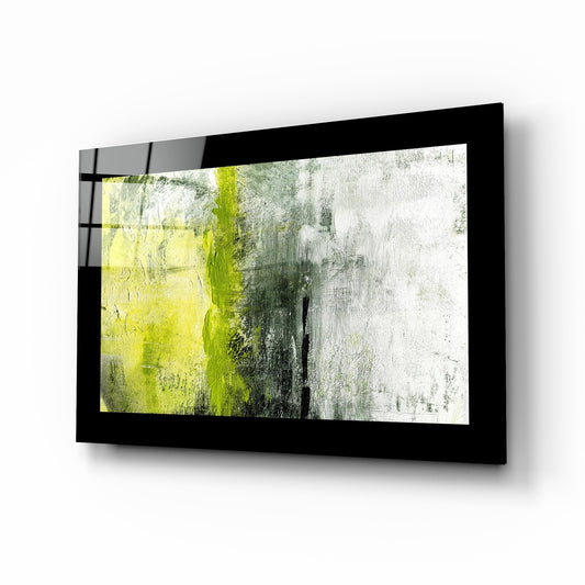 Green and Green glass wall art displayed above a sideboard in a study