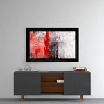 Red and Red glass wall art styled above a console in a man cave