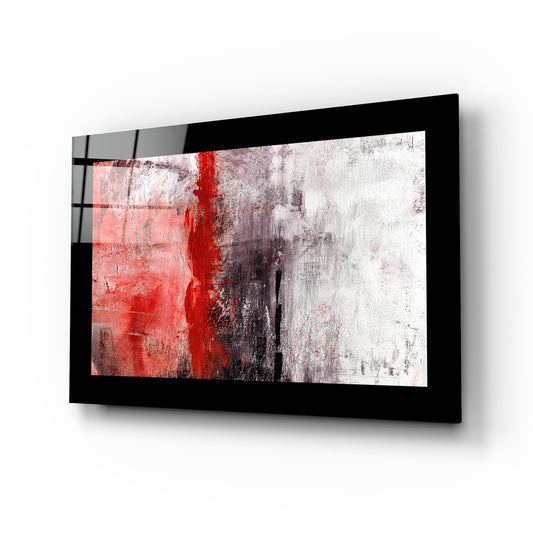 Red and Red glass wall art displayed above a sideboard in a study