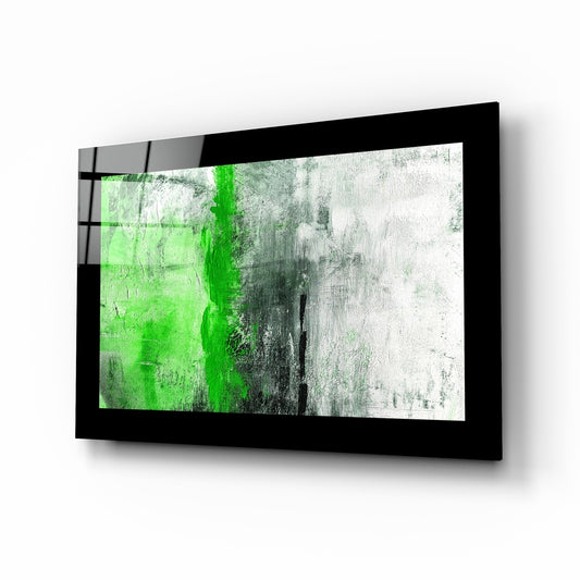 Green and Green glass wall art displayed above a sideboard in a study