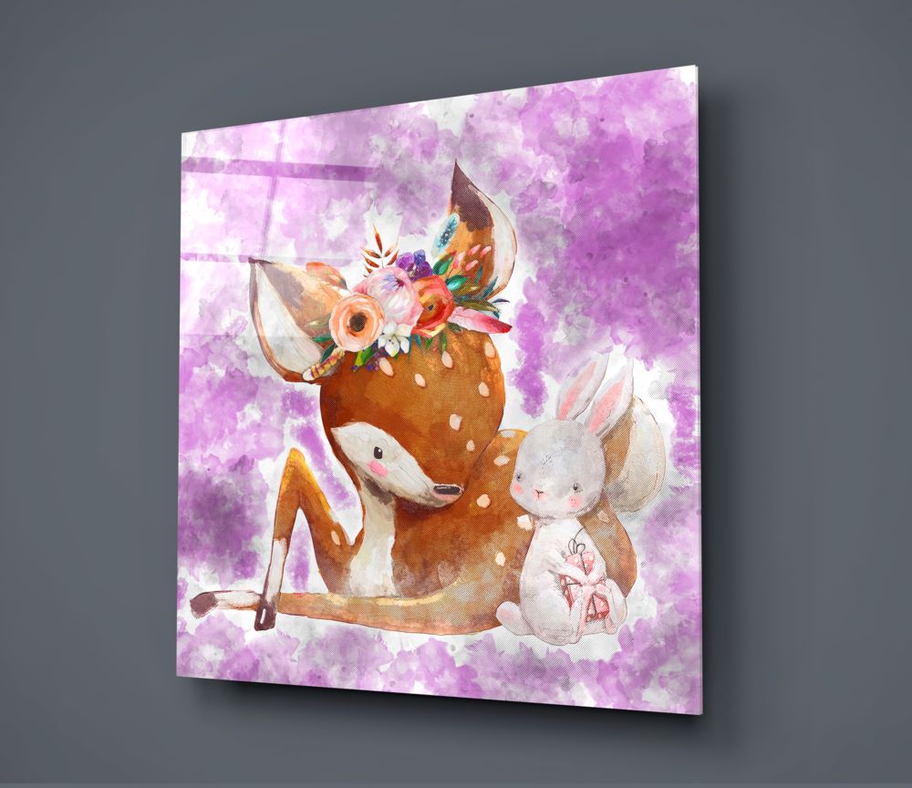 Gazelle And Rabbit Glass Wall Art.