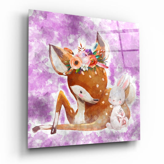 Gazelle And Rabbit Glass Wall Art.