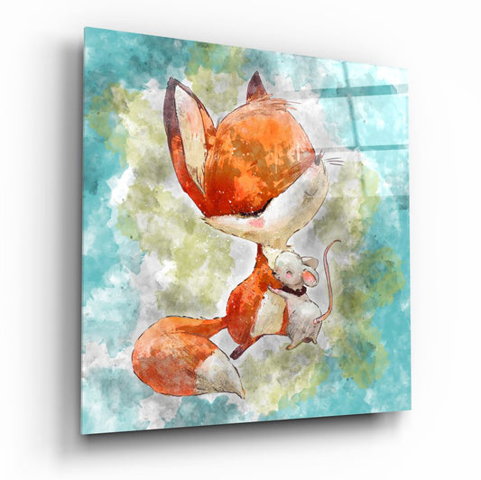 Fox And Mouse Glass Wall Art.