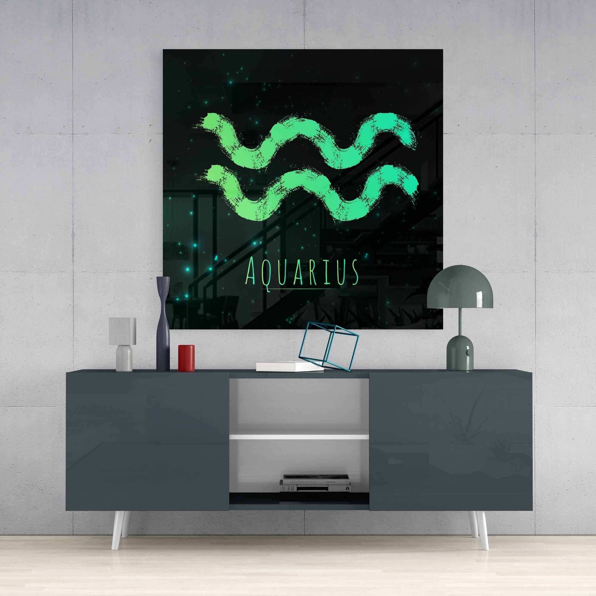 Horoscopes - Aquarius Glass Wall Art.