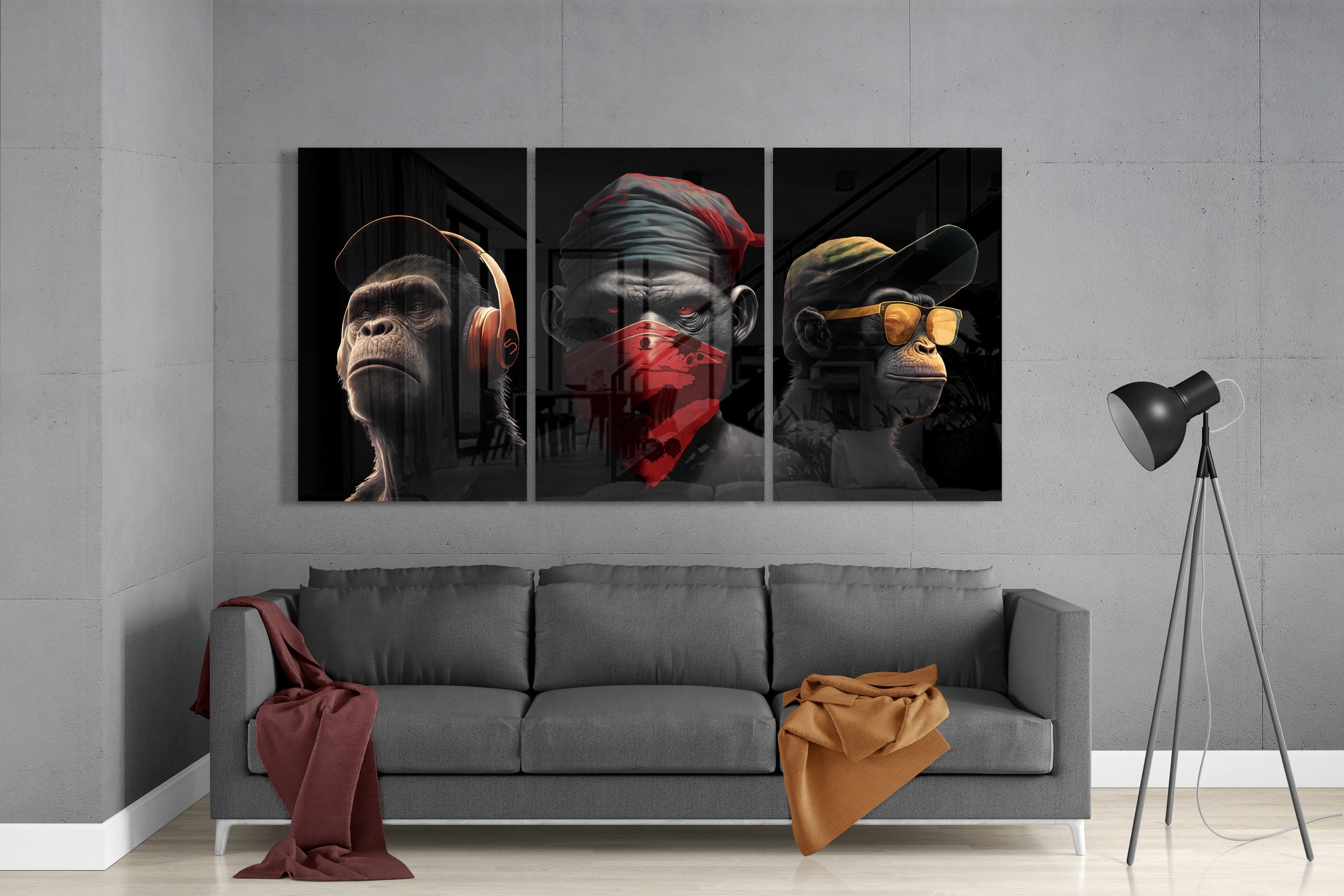 3 Wise Monkeys Mega Glass Wall Art.