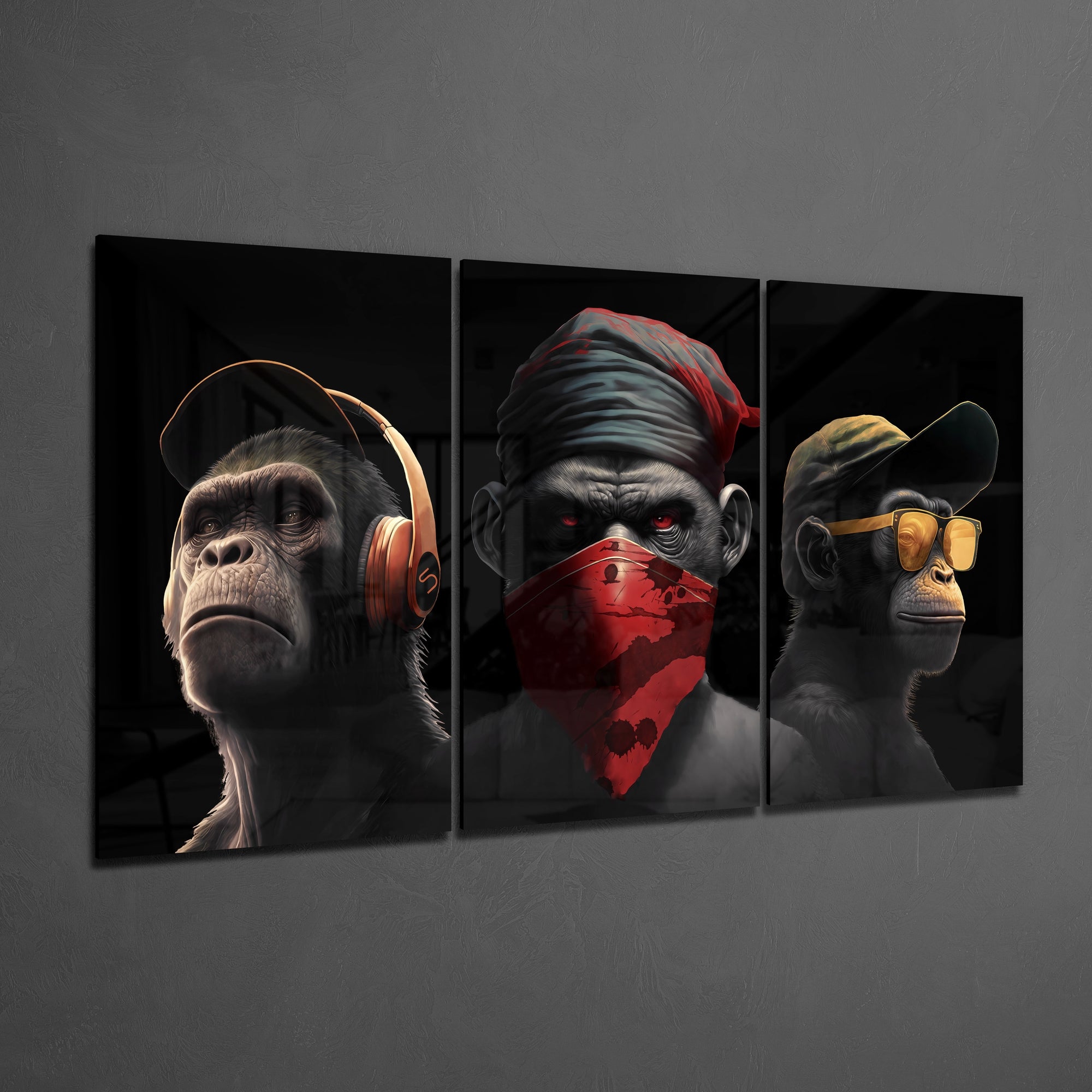 3 Wise Monkeys Mega Glass Wall Art.