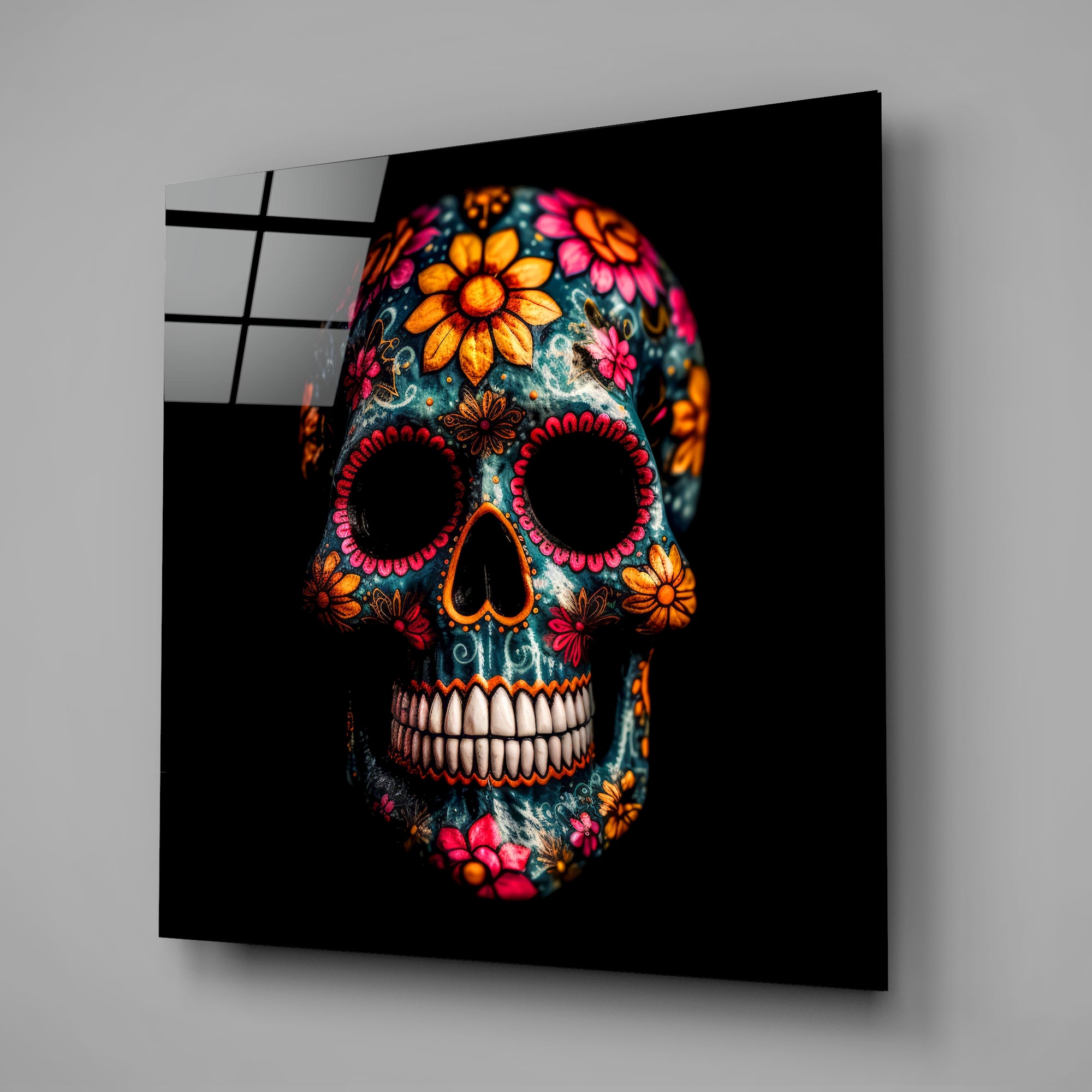 Flowery Skull Glass Wall Art  || Designers Collection.