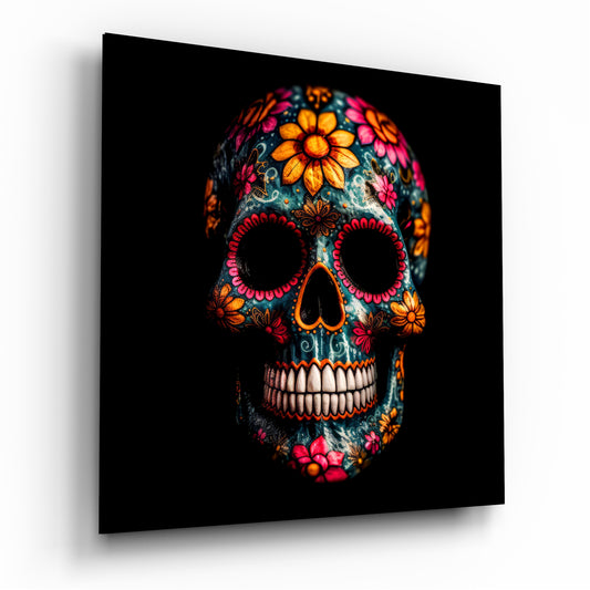 Flowery Skull Glass Wall Art  || Designers Collection.