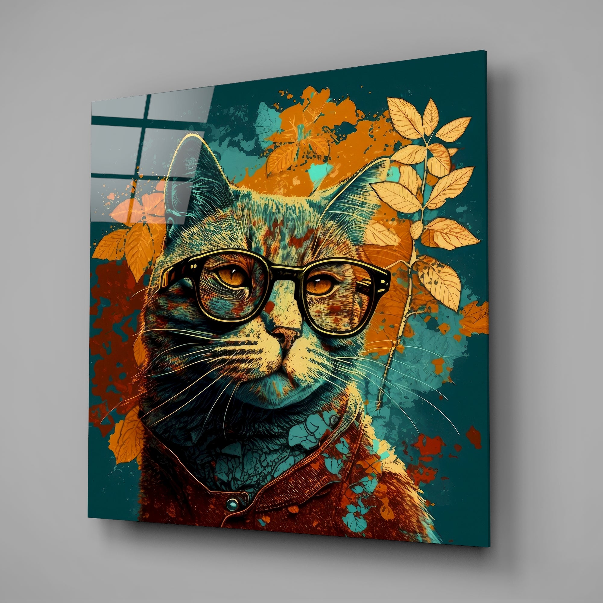 Intellectual Cat Glass Wall Art  || Designers Collection.