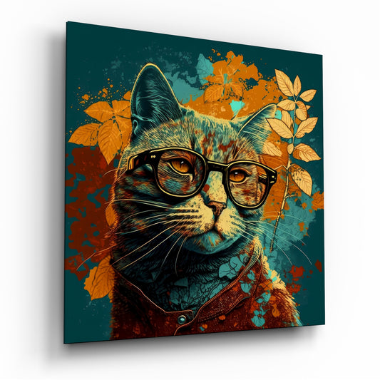 Intellectual Cat Glass Wall Art  || Designers Collection.