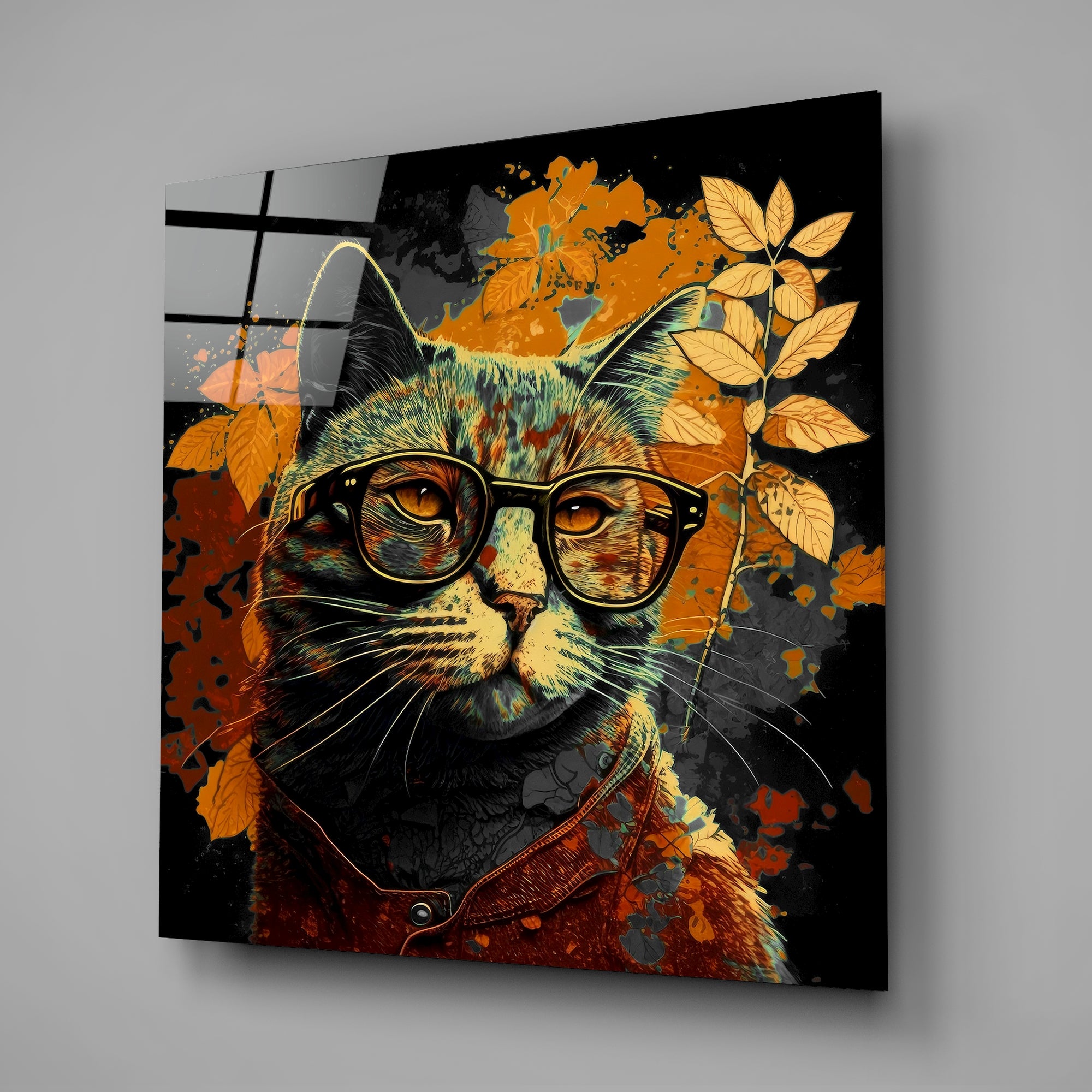 Intellectual Cat Glass Wall Art  || Designers Collection.