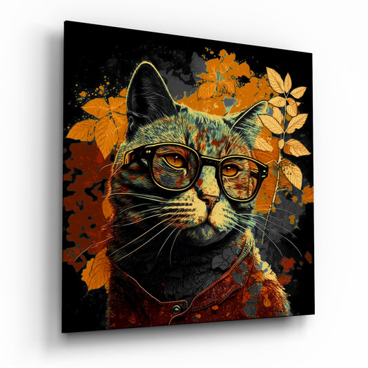Intellectual Cat Glass Wall Art  || Designers Collection.