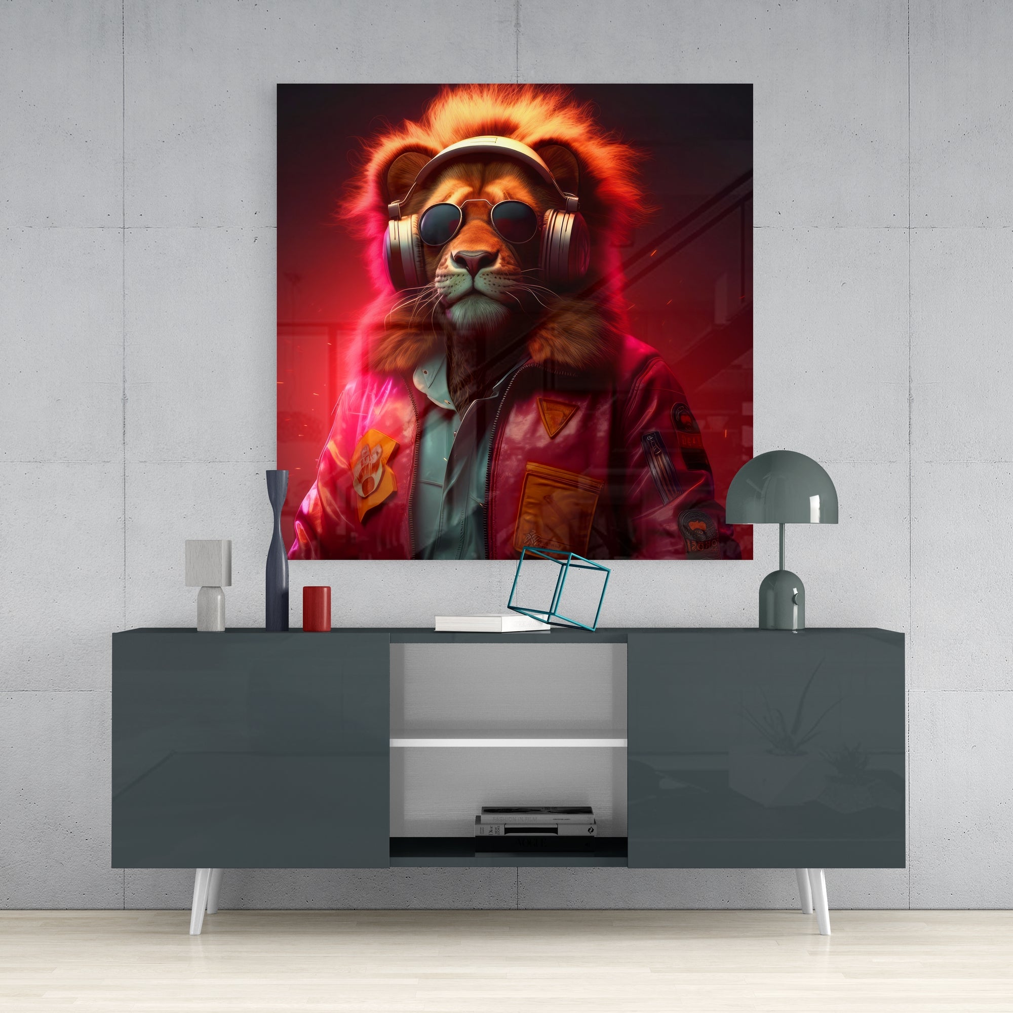 Hippie Lion Glass Wall Art  || Designers Collection.