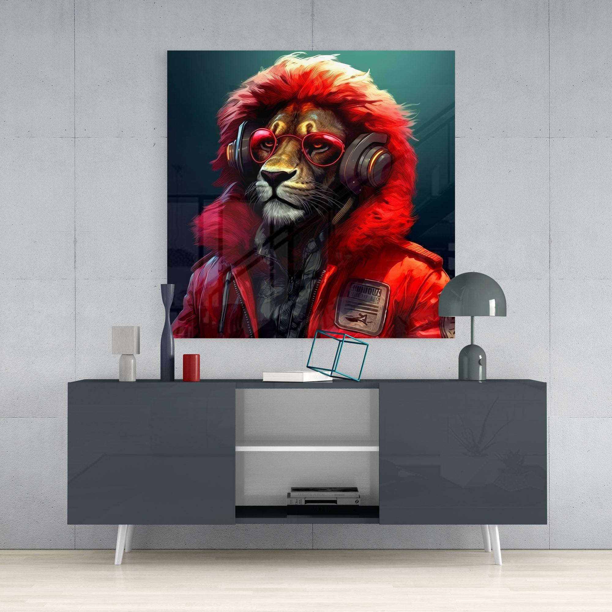 Hippie Lion Glass Wall Art  || Designers Collection.