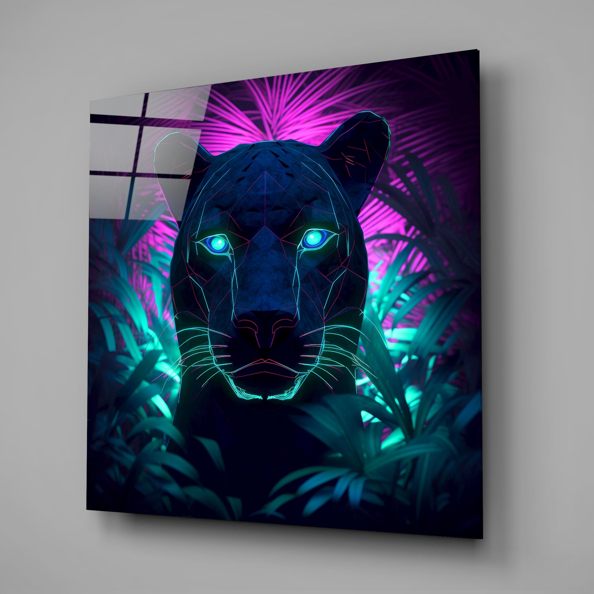 Neon Panther Glass Wall Art  || Designers Collection.