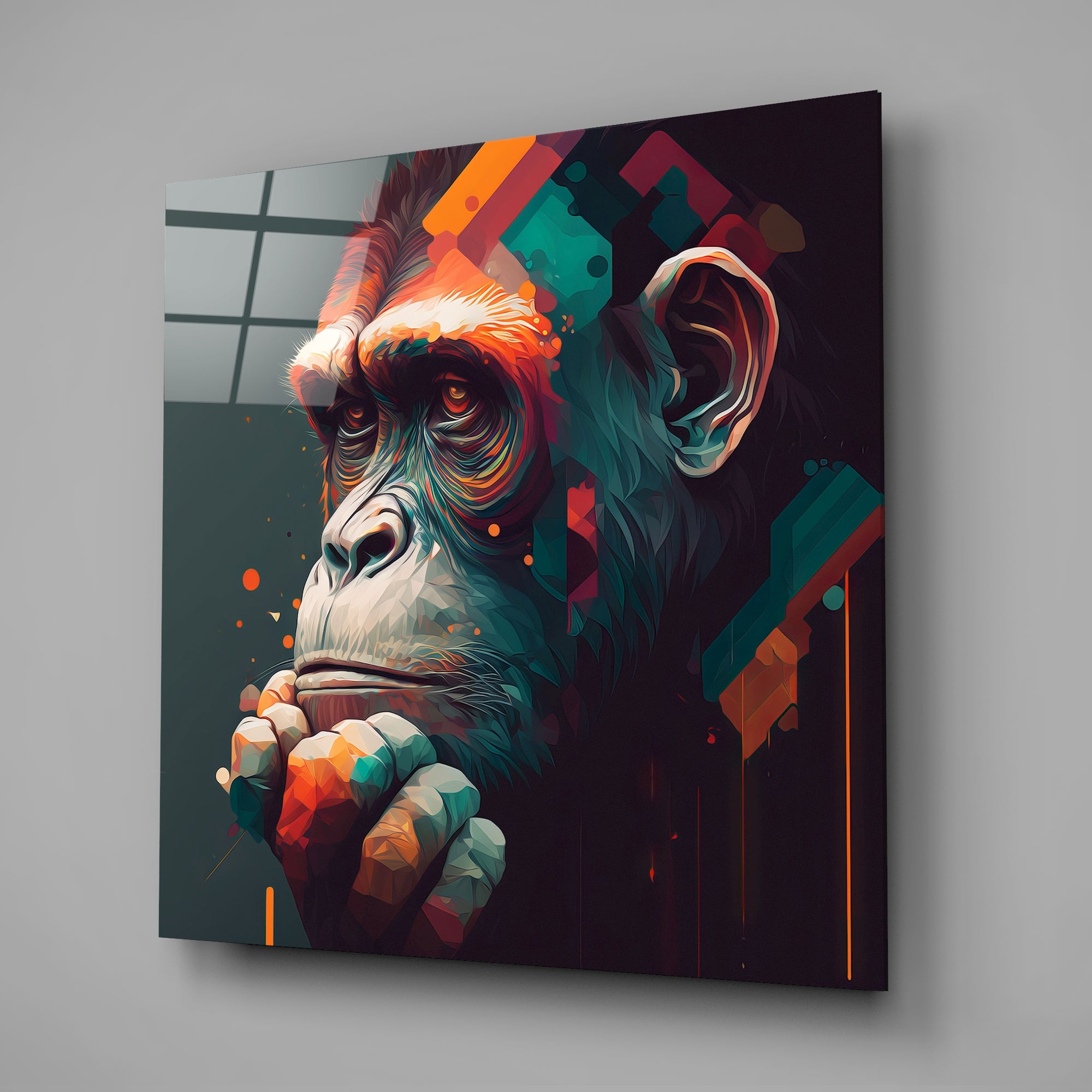Ape the Thinker Glass Wall Art  || Designers Collection.