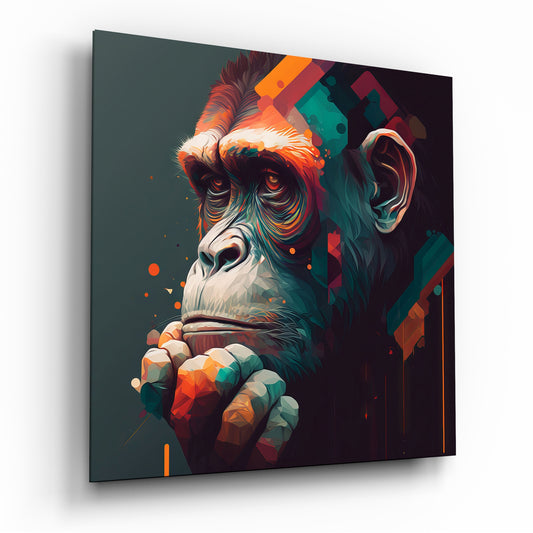 Ape the Thinker Glass Wall Art  || Designers Collection.