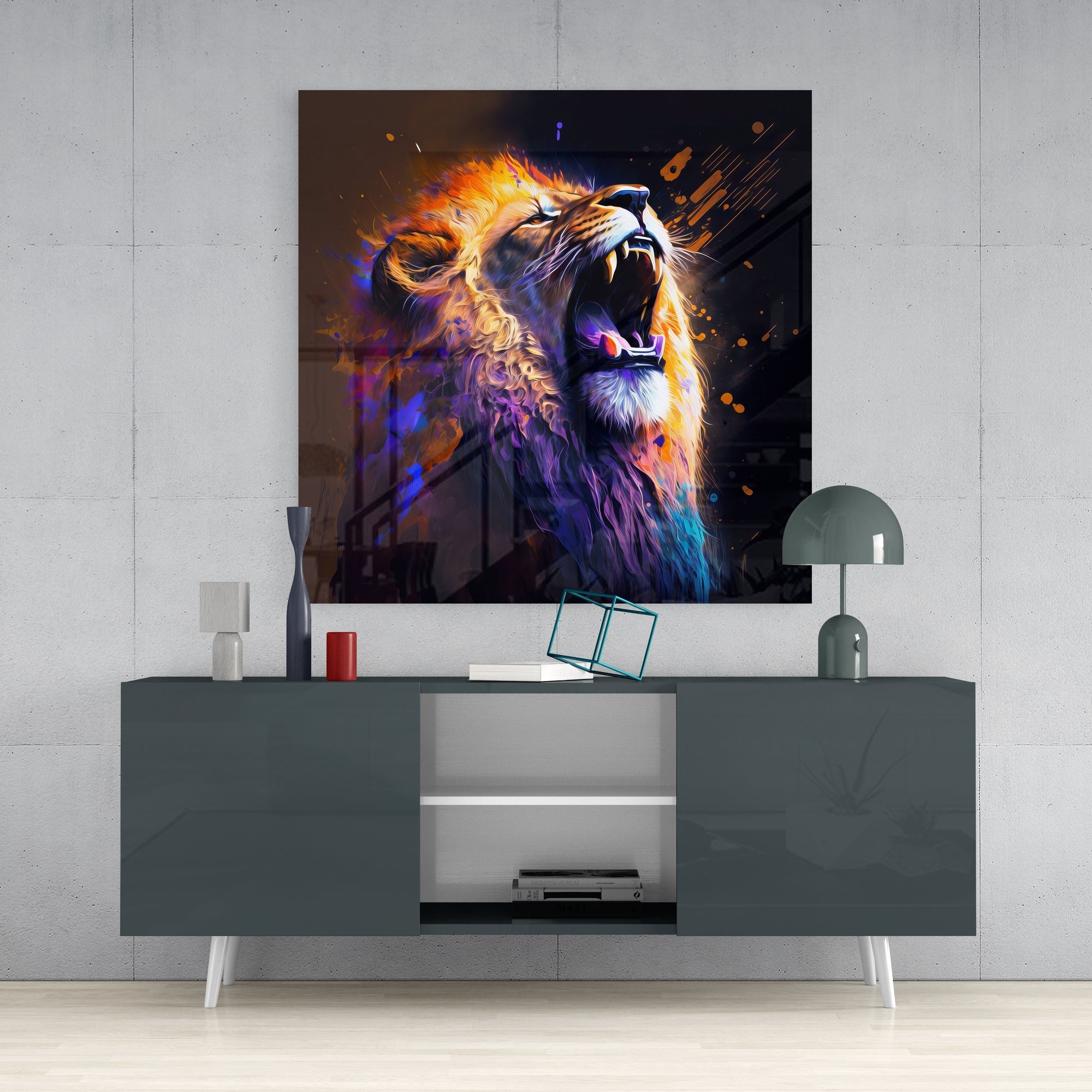 Roaring Lion Glass Wall Art  || Designers Collection.