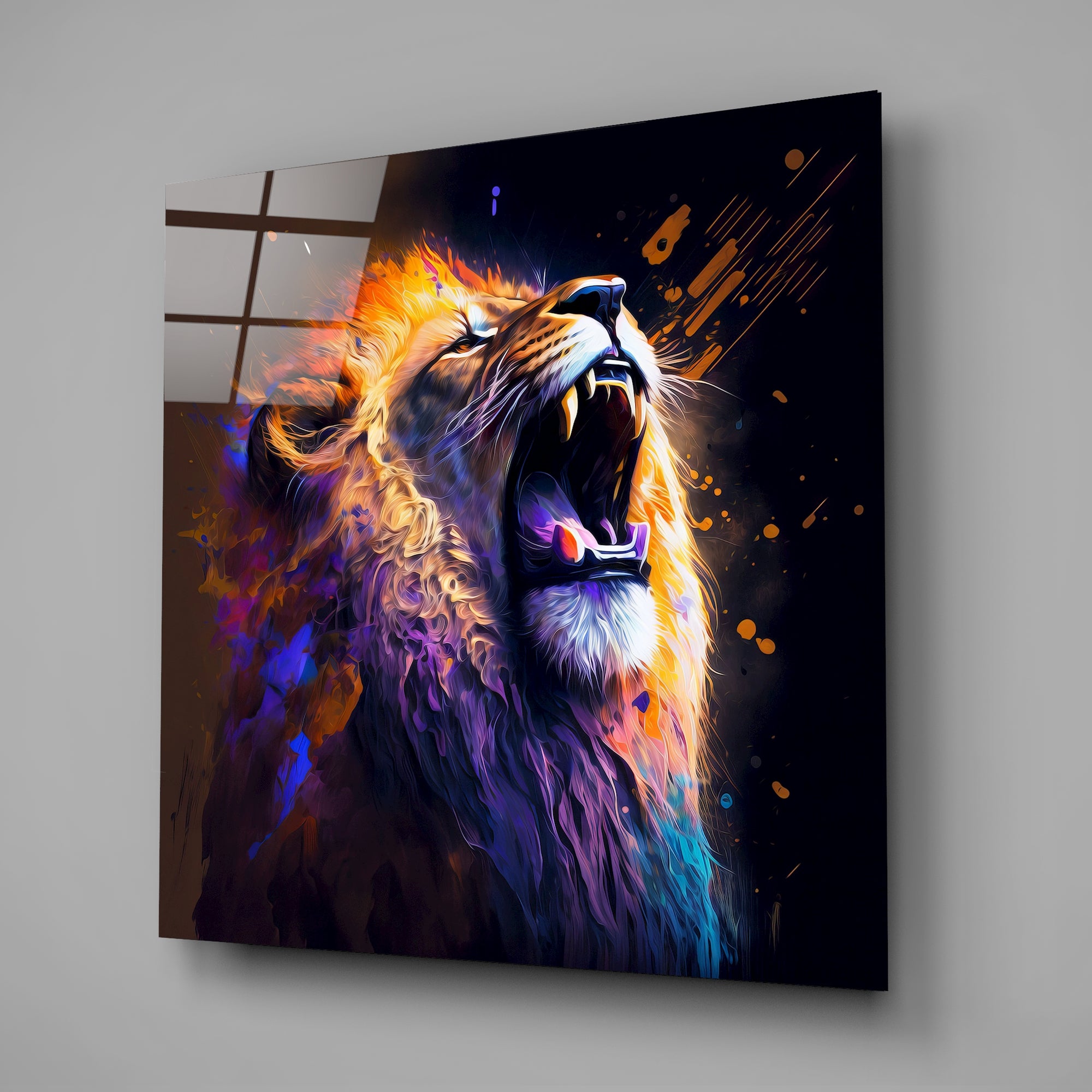 Roaring Lion Glass Wall Art  || Designers Collection.