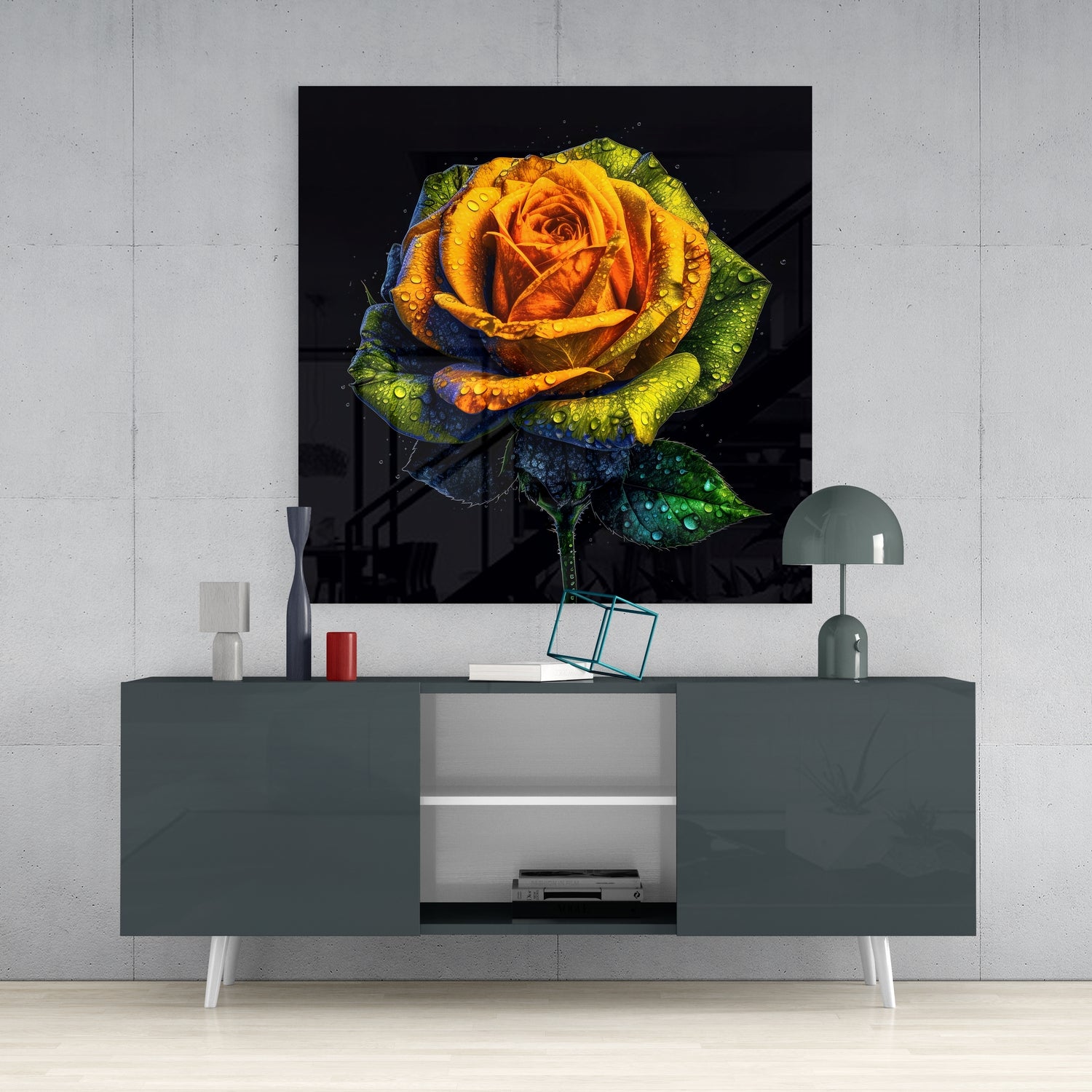 Yellow Rose Glass Wall Art.