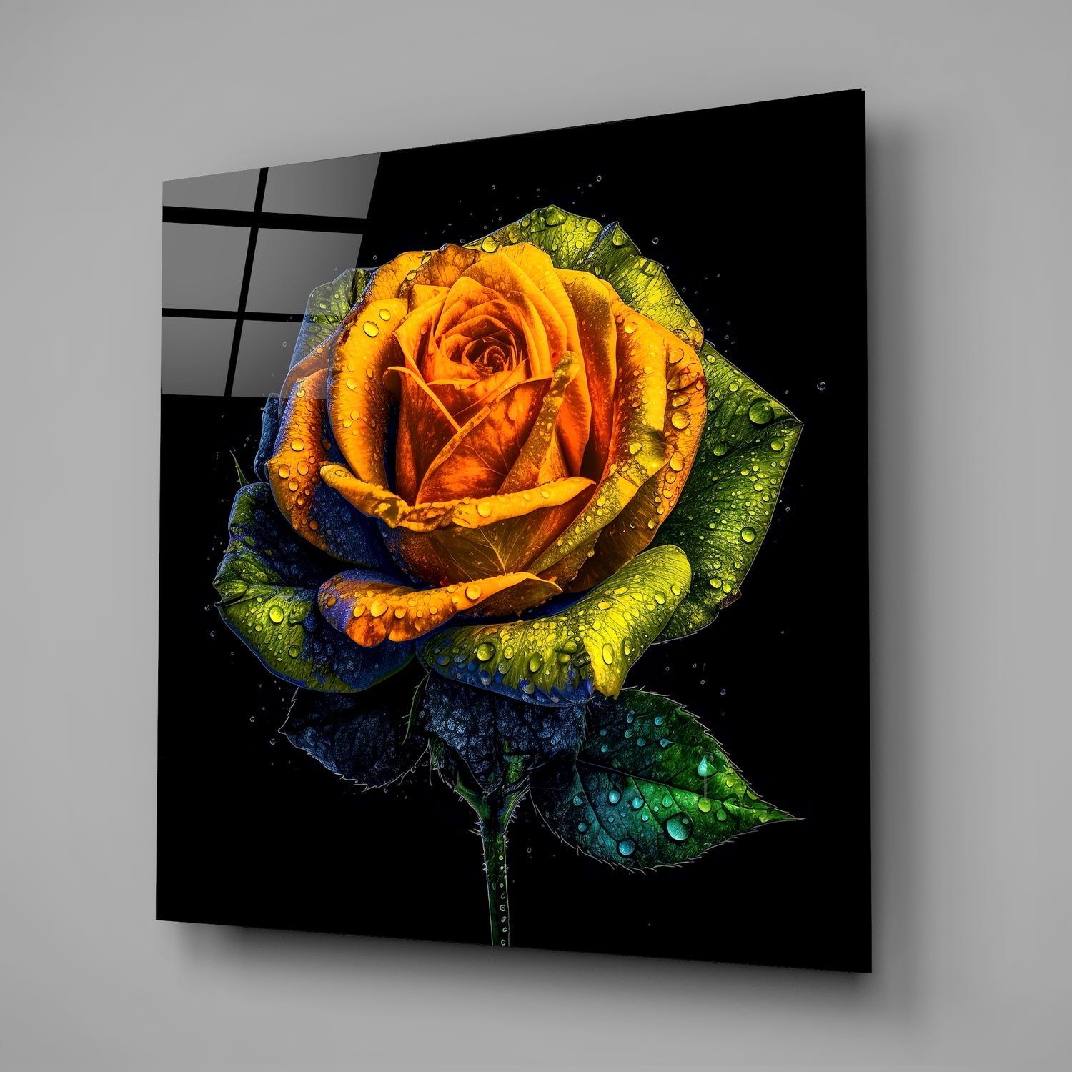 Yellow Rose Glass Wall Art.