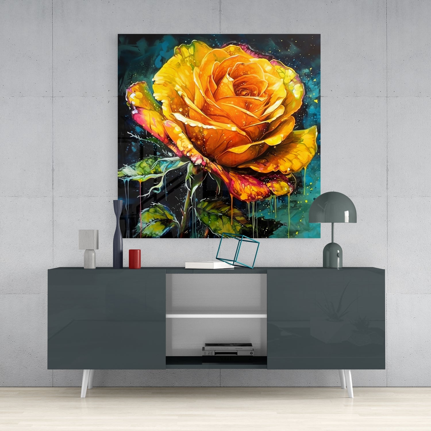Yellow Rose Glass Wall Art.