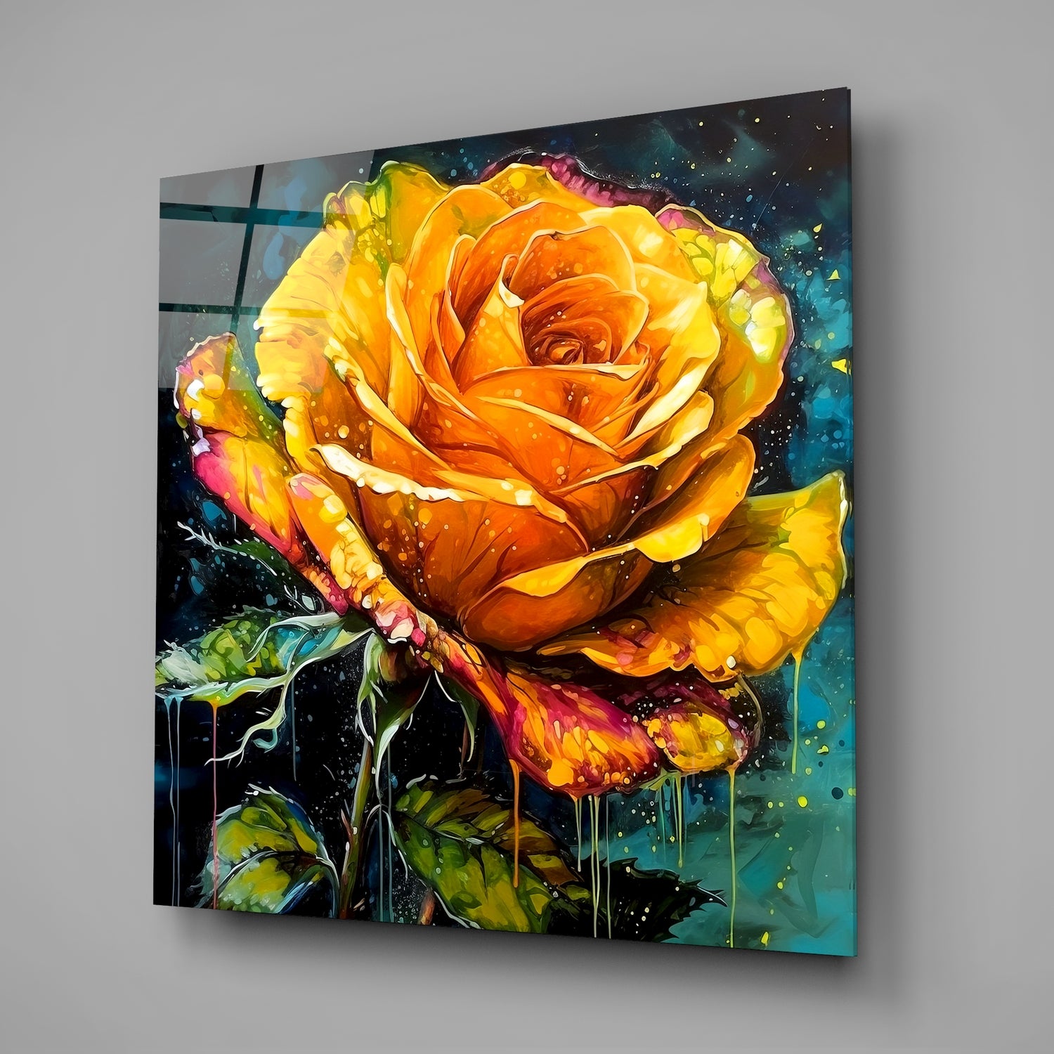 Yellow Rose Glass Wall Art.