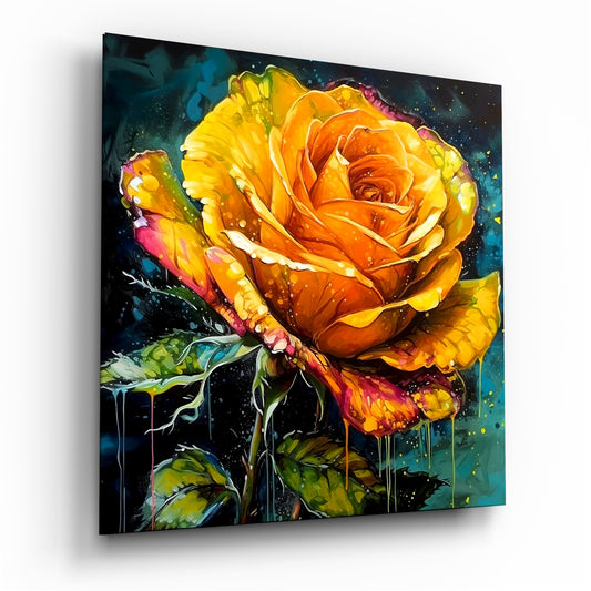Yellow Rose Glass Wall Art.