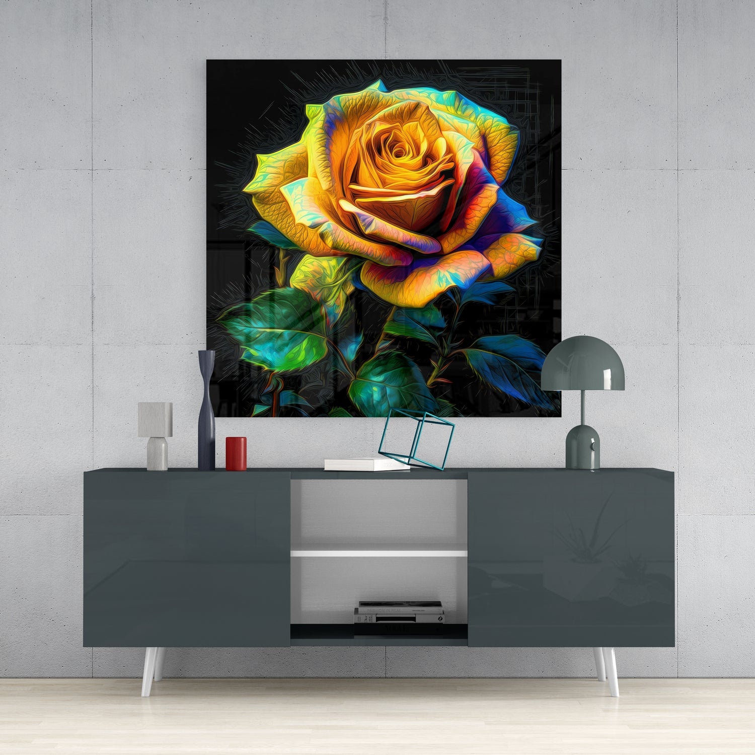 Yellow Rose Glass Wall Art.