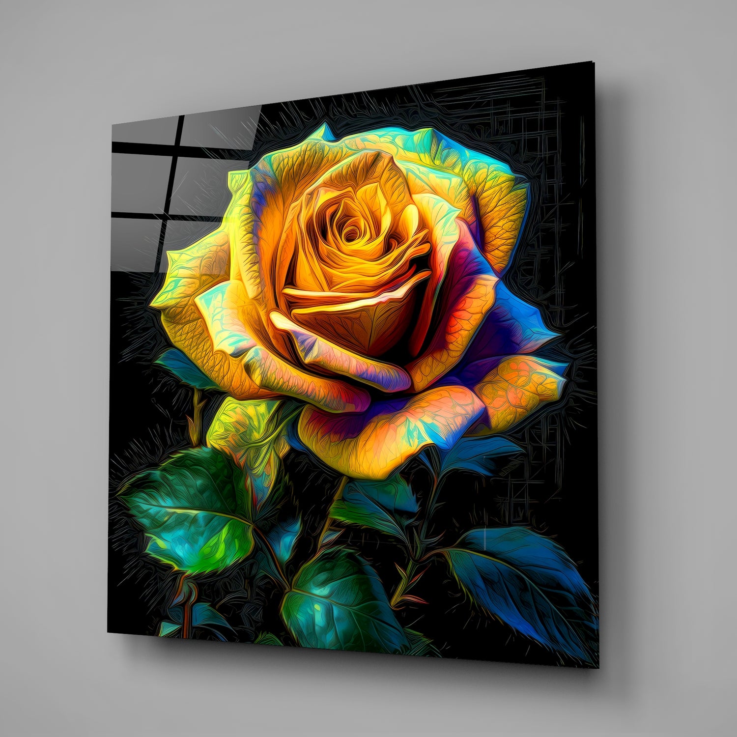 Yellow Rose Glass Wall Art.
