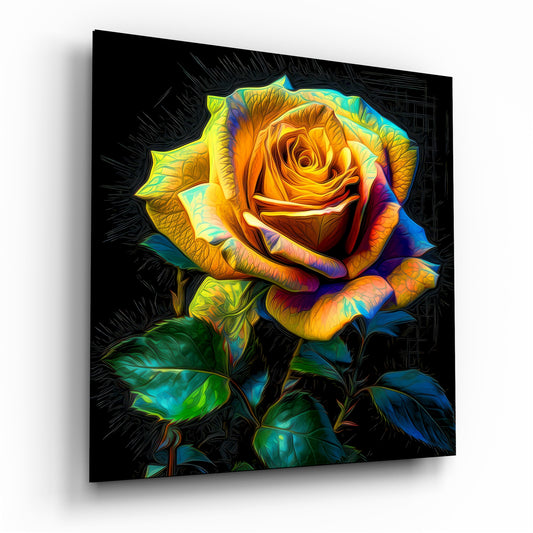 Yellow Rose Glass Wall Art.