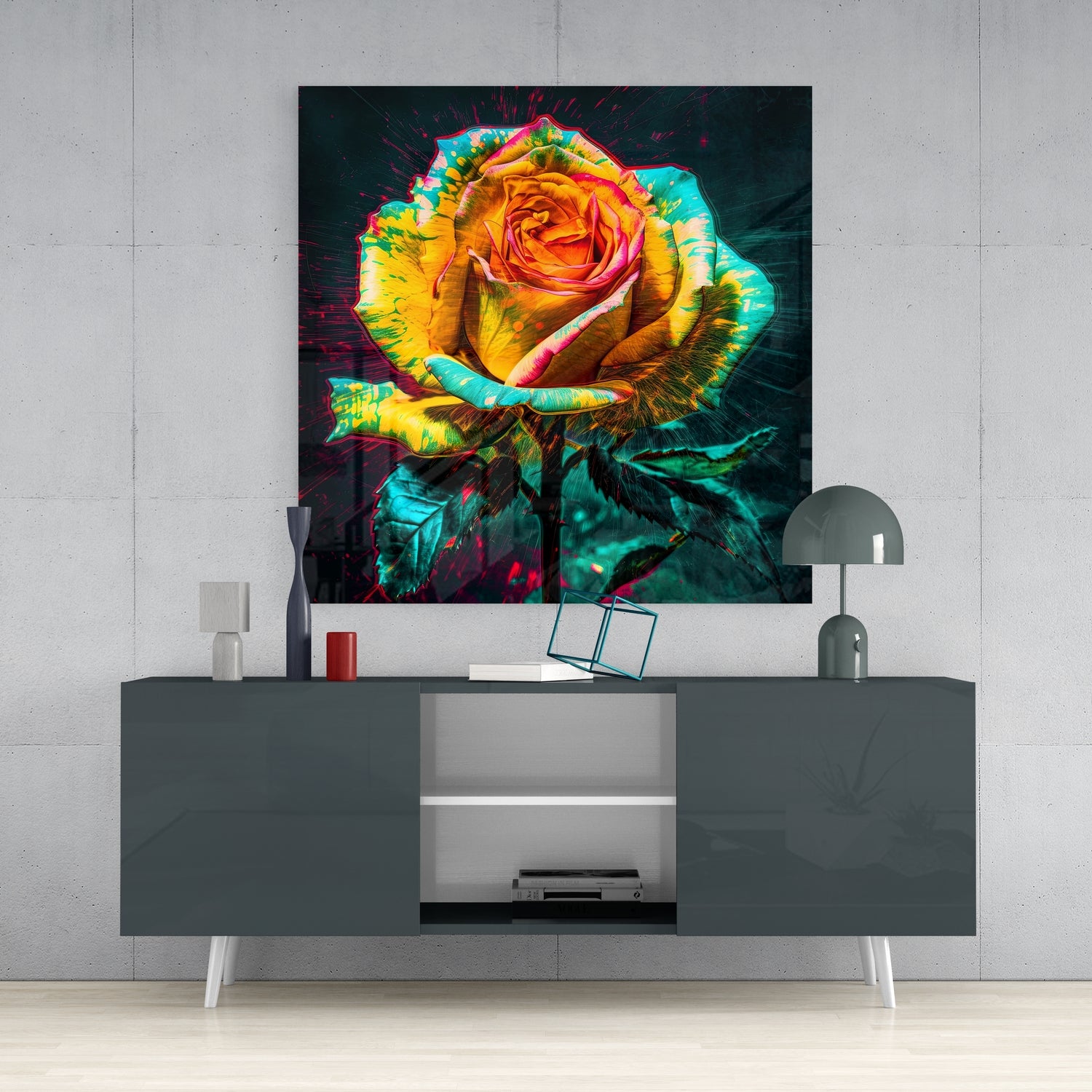 Yellow Rose Glass Wall Art.