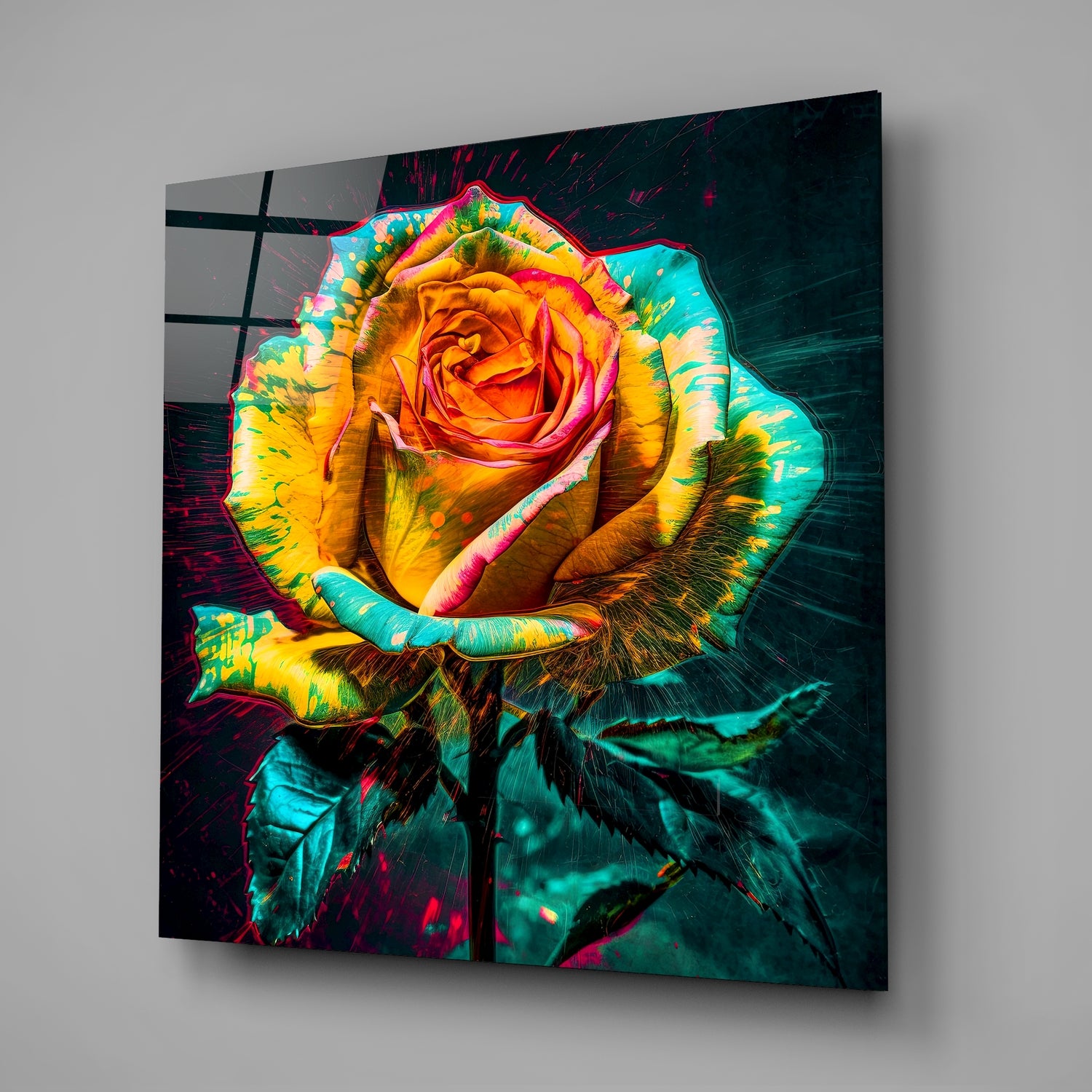 Yellow Rose Glass Wall Art.