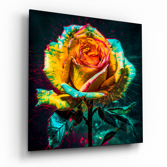 Yellow Rose Glass Wall Art.