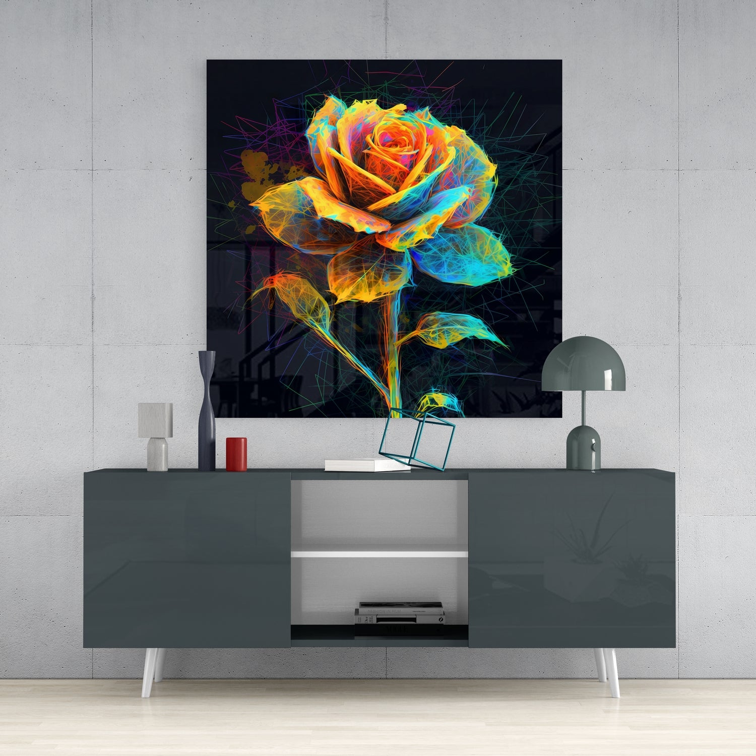Yellow Rose Glass Wall Art.