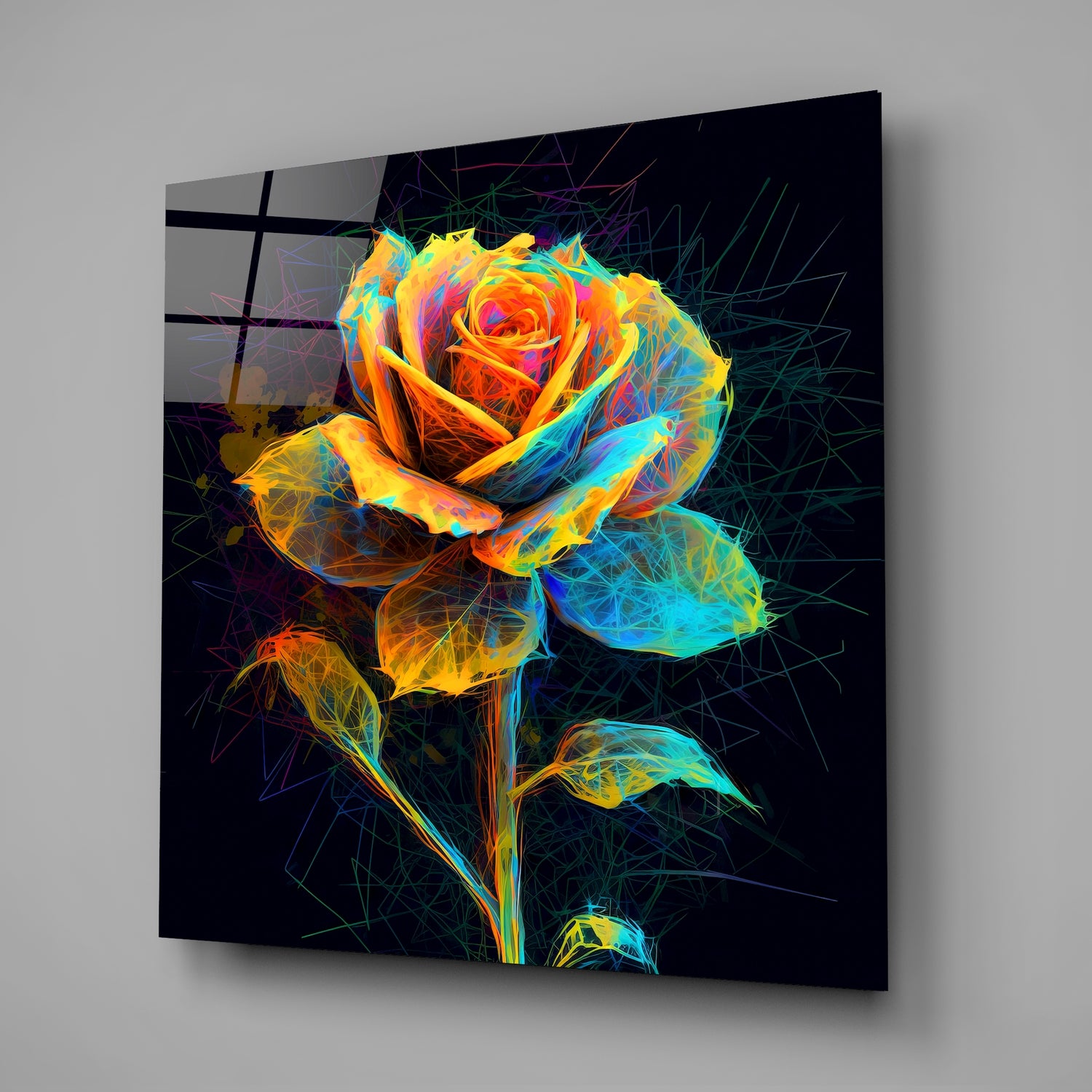 Yellow Rose Glass Wall Art.